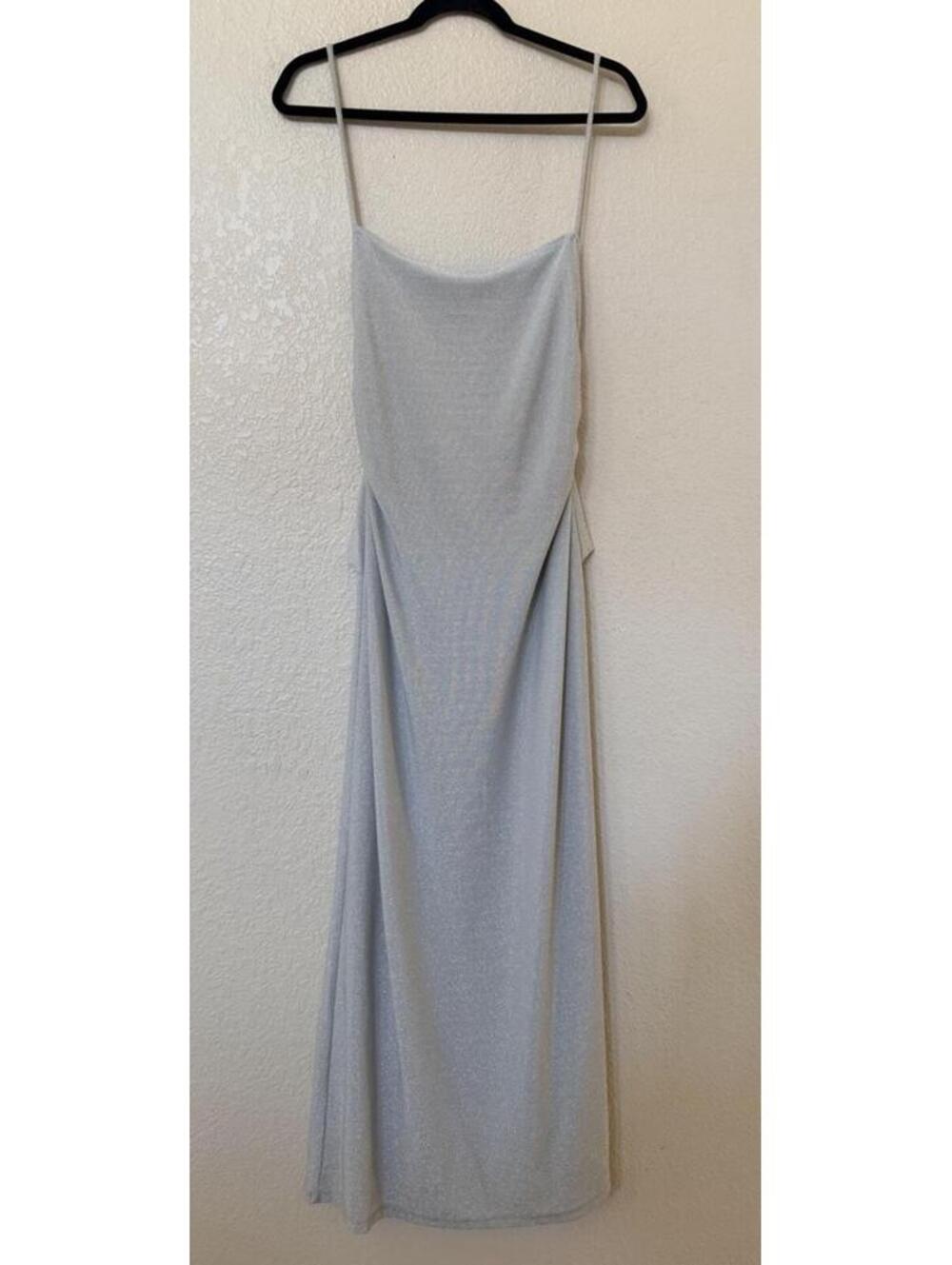 New Reformation Breslin Metallic Knit Midi Dress In Silver Sparkle Sz L